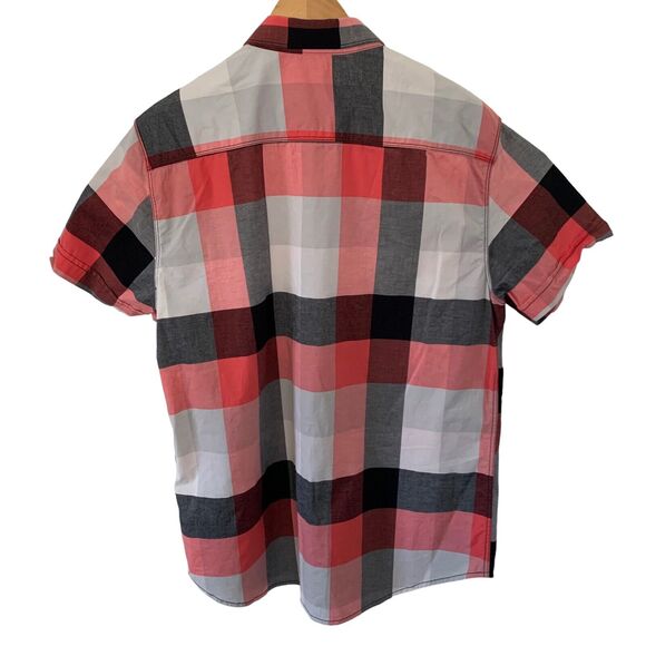 Guess Pearl Snap Red Black Buffalo Check Short Sleeve Shirt Los Angeles Mens XL - Picture 5 of 6